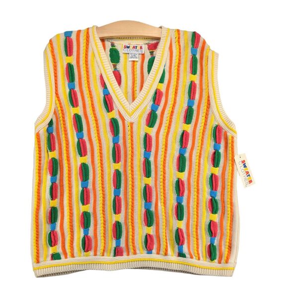 Sweater Clothes Sweaters - Women's Sweater Clothes L/XL Sleeveless Multicolor Cable Knit Striped W/Tags